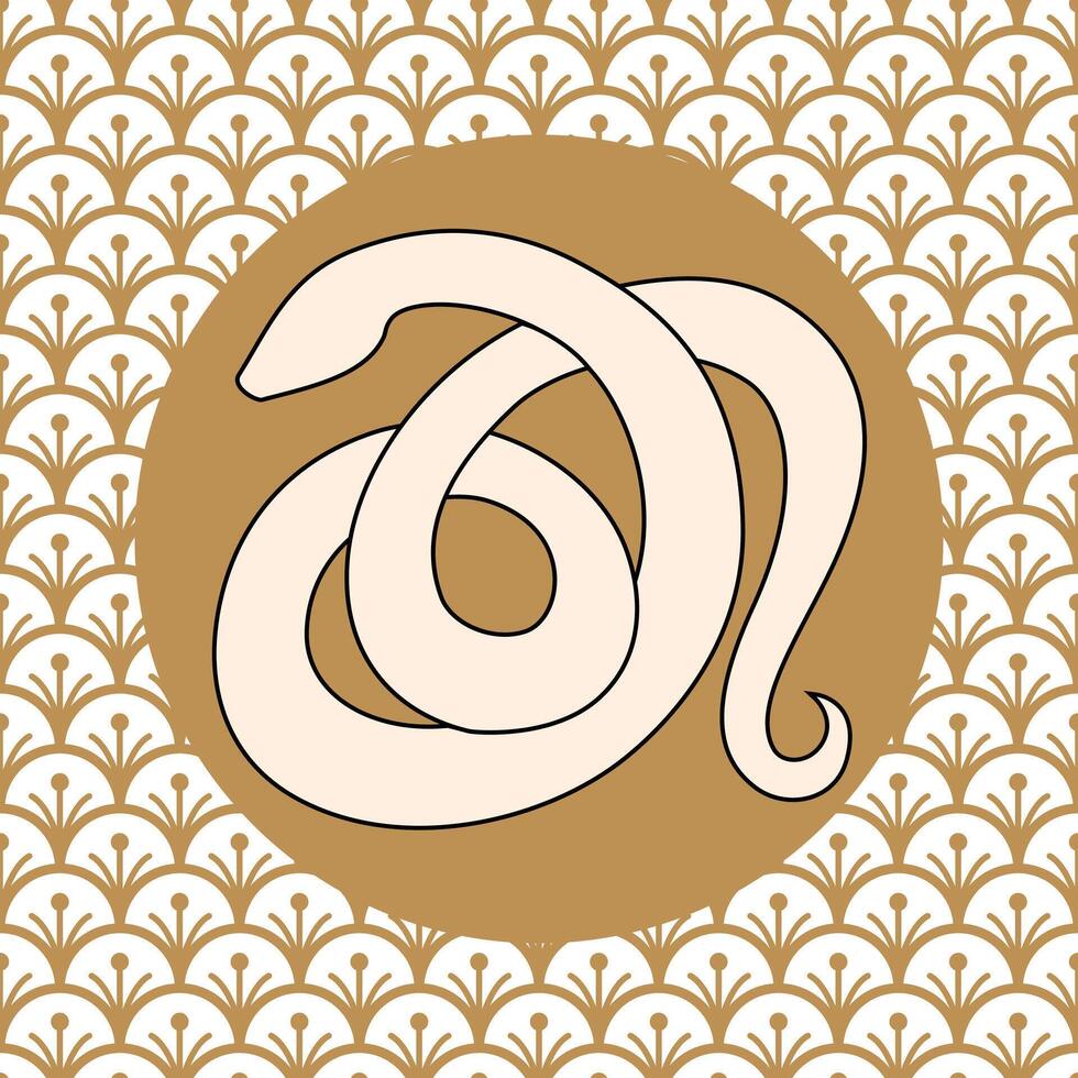 Stylized ivory snake on abstract patterned background with floral motifs.. vector