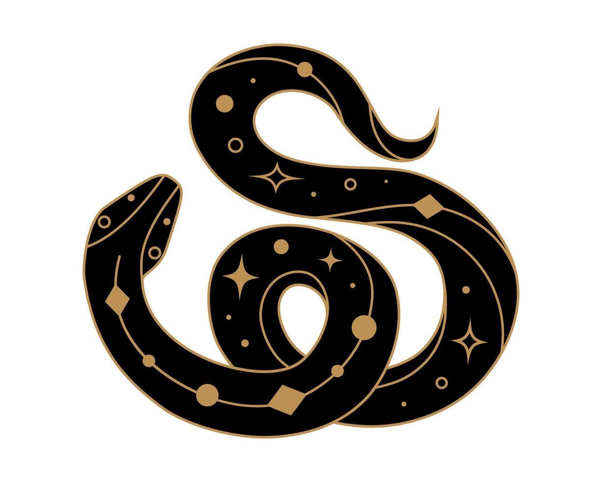 Mystical black snake silhouette with golden elements vector