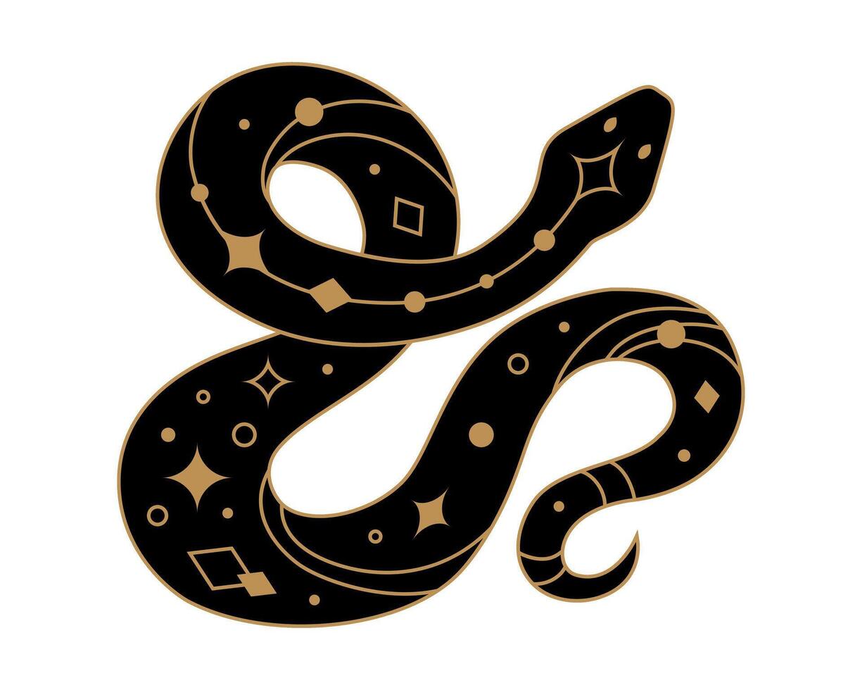 Mystical black snake silhouette with golden elements vector