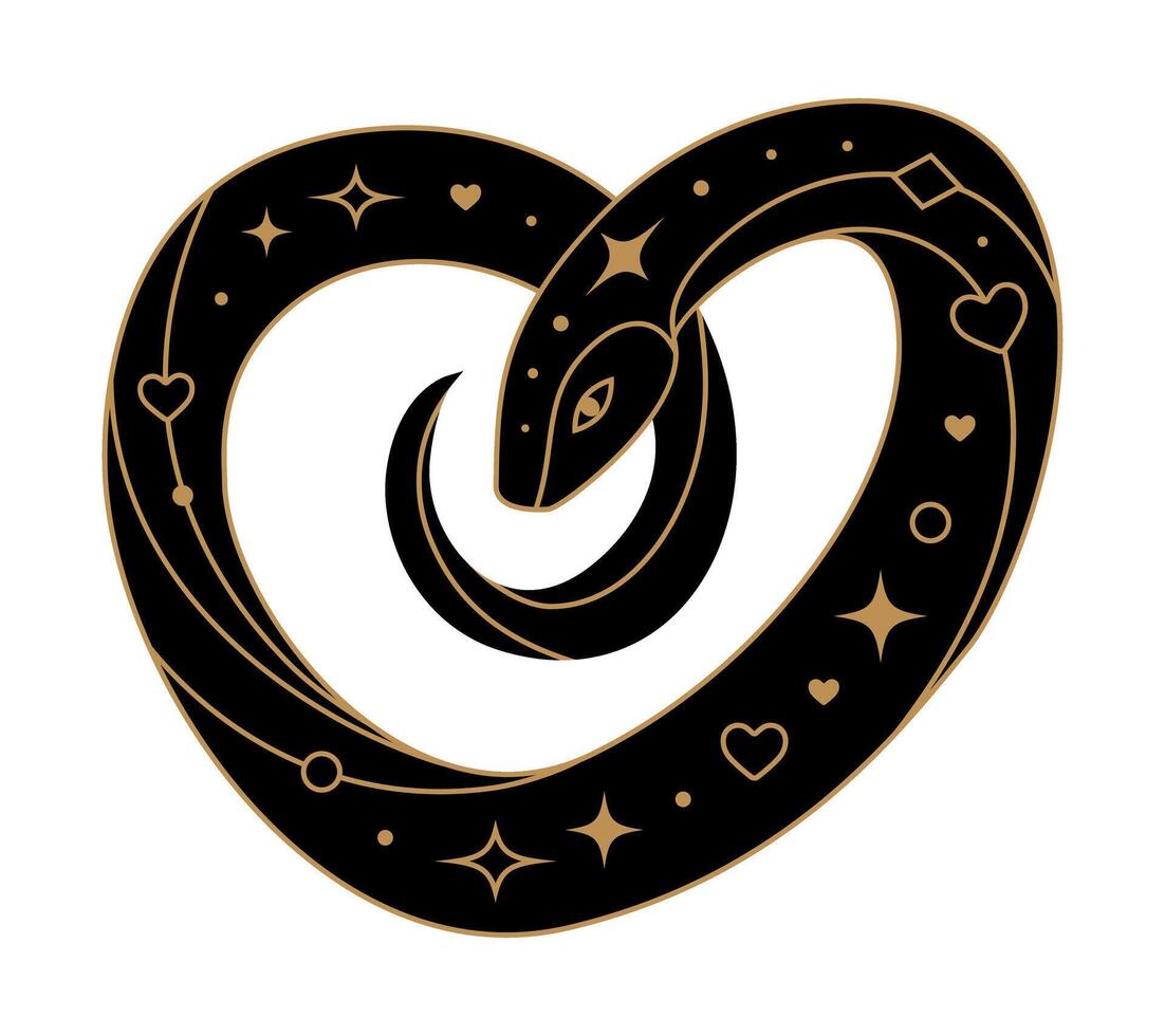 Heart shaped black snake with golden geometric elements vector