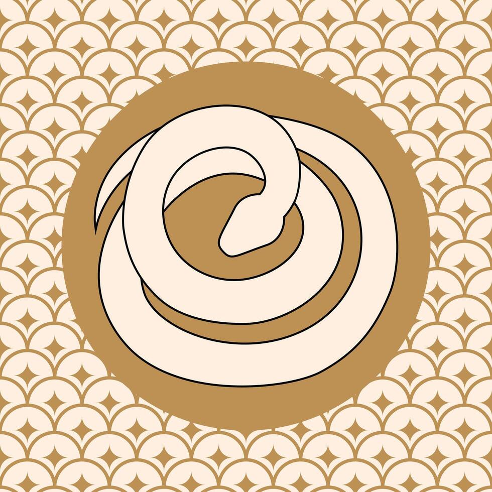 Coiled white snake in golden circular frame vector