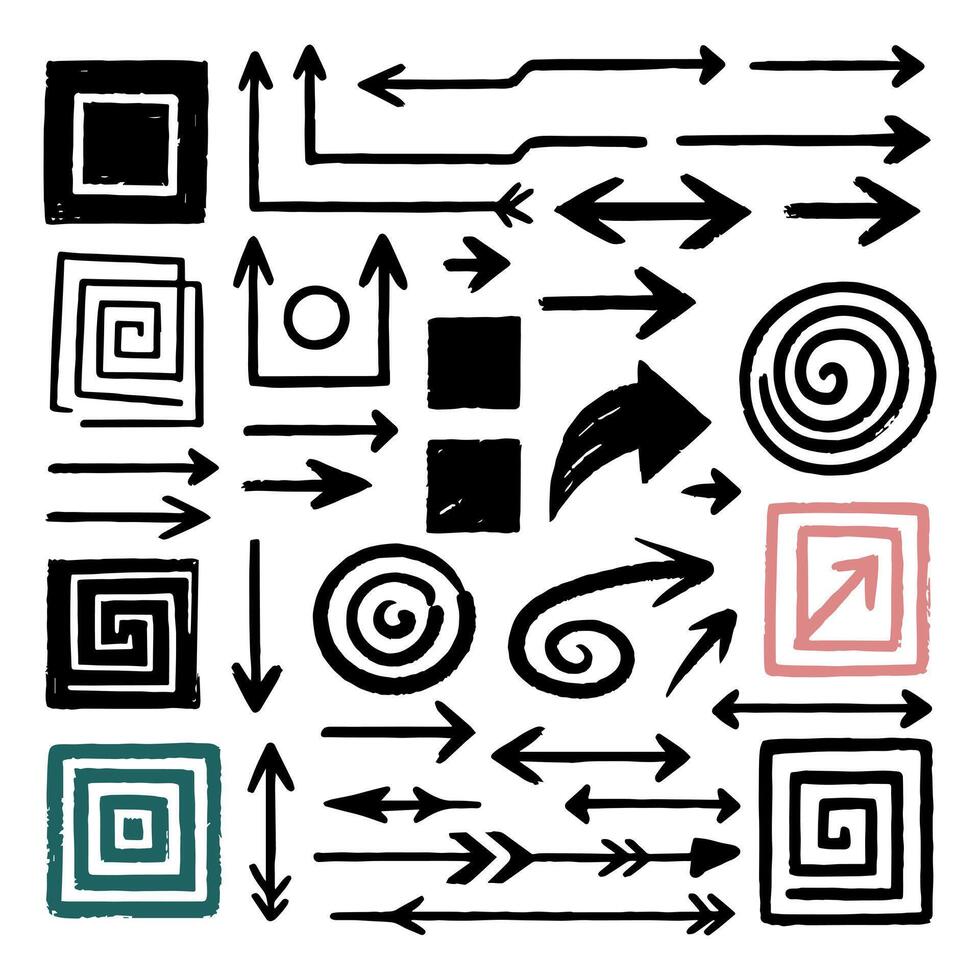 collection of arrows and other doodle elements vector