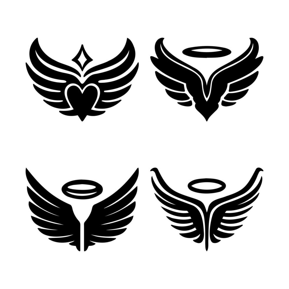 4 black wing icons on white background vector