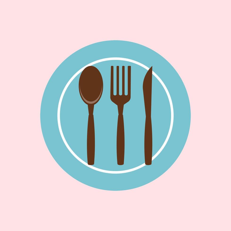 Plate, spoon, fork and knife icon. knife and fork icon on blue and brown color. Illustrations For Personal and Commercial Use. Clean Look Trendy Icon. Food icon element symbol vector