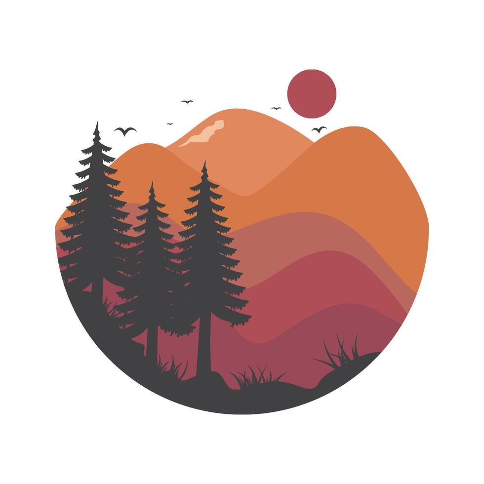 pine moon, forest, logo design template vector