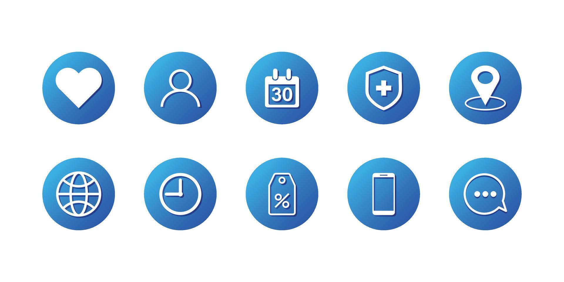 Collection of Modern, Flat-Design App Icons in Vibrant Blue. vector