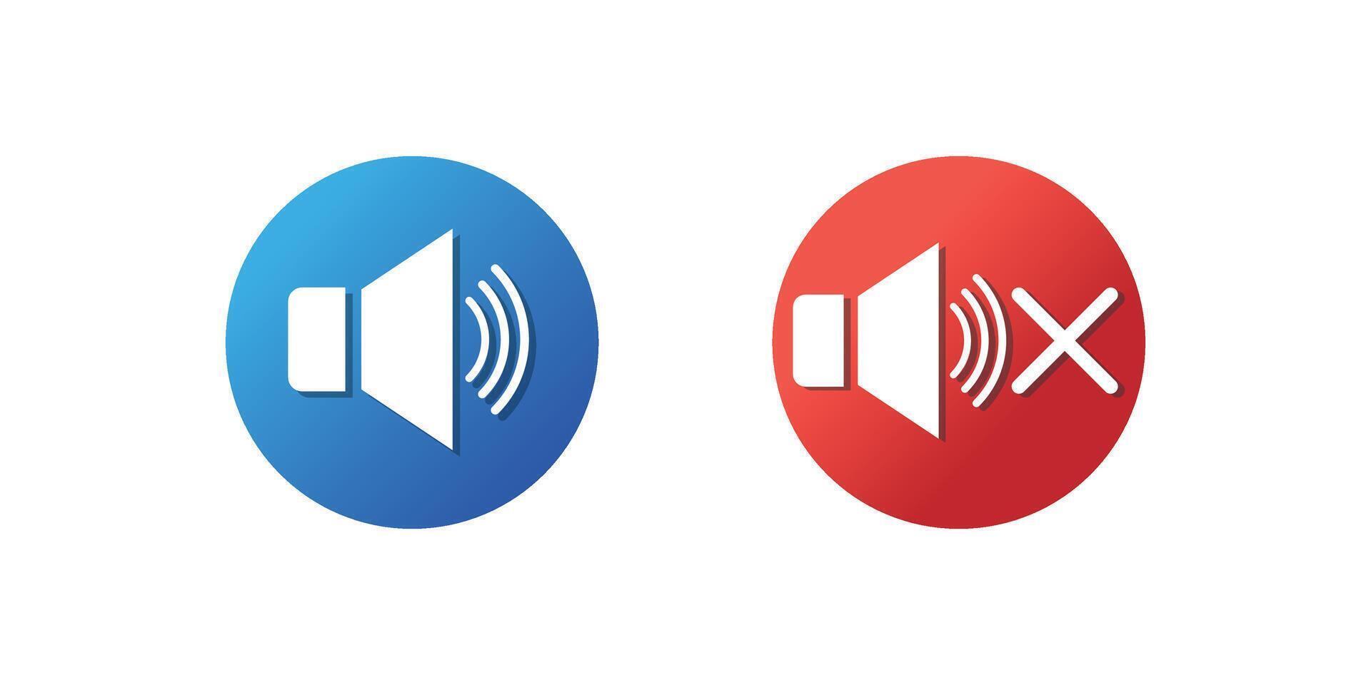 Audio on or off icons in blue and red circles. Sound on and off button web icon. vector