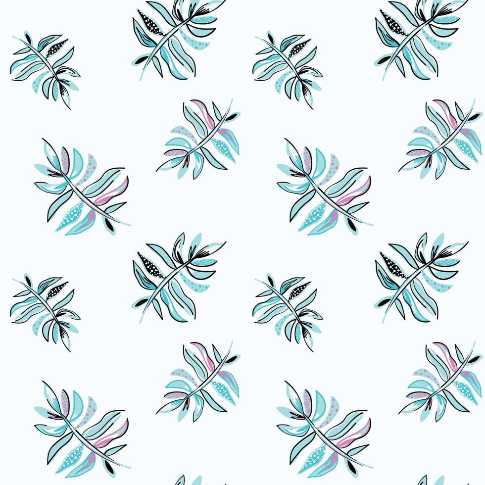 tropical background. Seamless pattern with tropical leaves and dots. Bright summer illustration. Tropical Design for fabric, paper and more vector