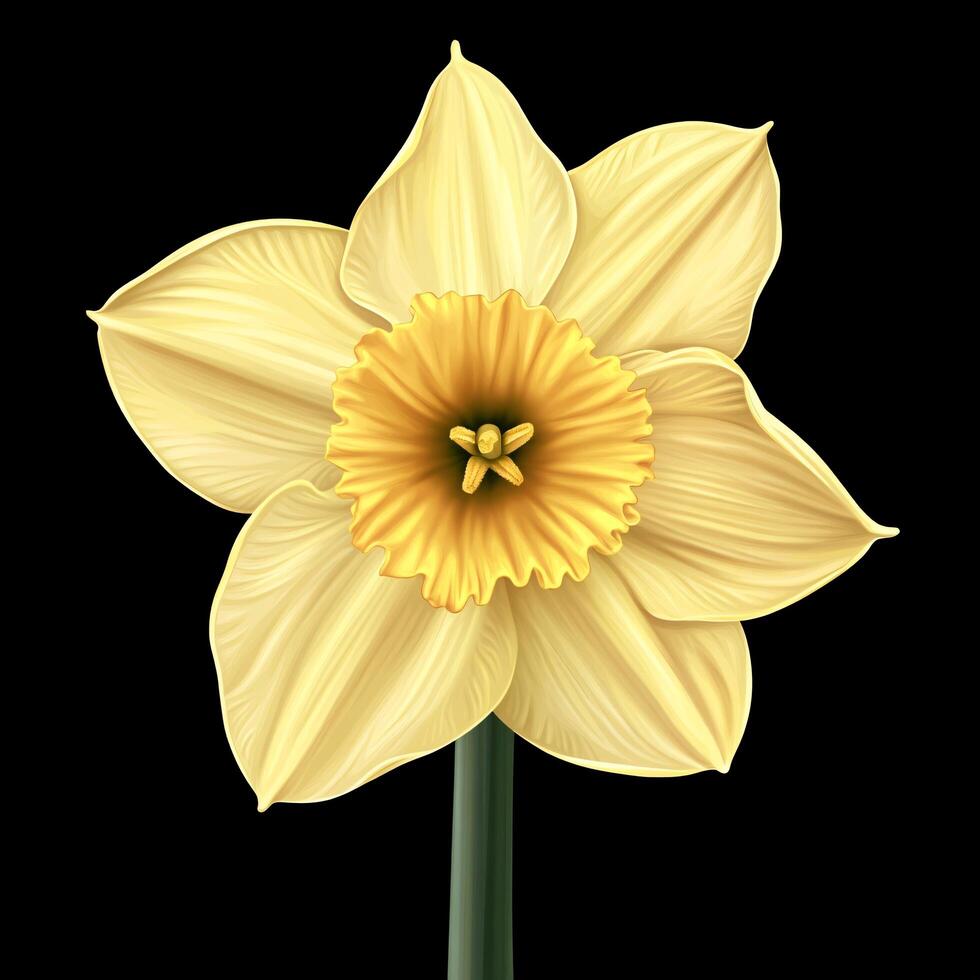 A single yellow daffodil flower on a black background photo