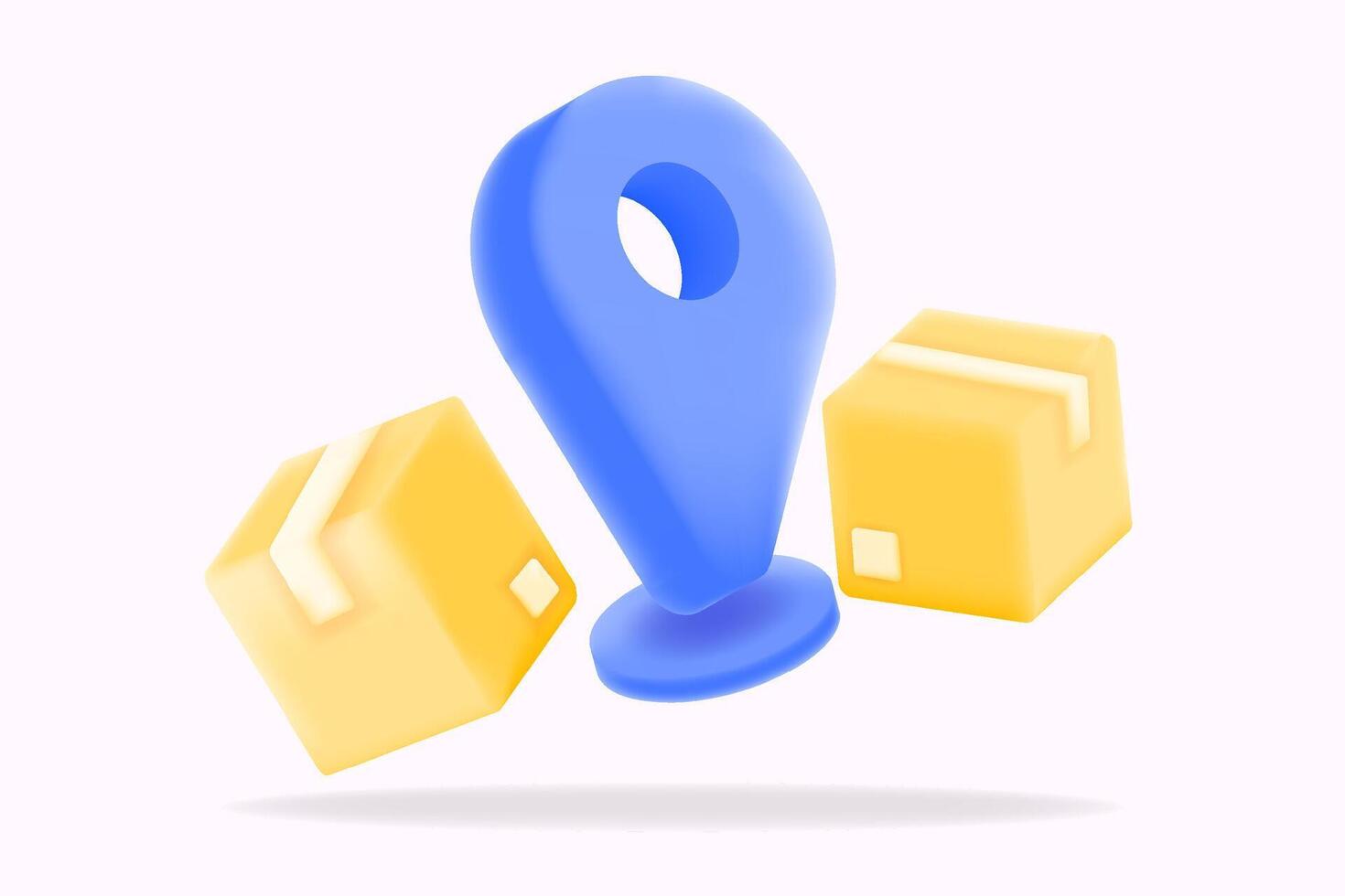 3D illustration icon for shipping logistics. blue location marker, yellow box vector