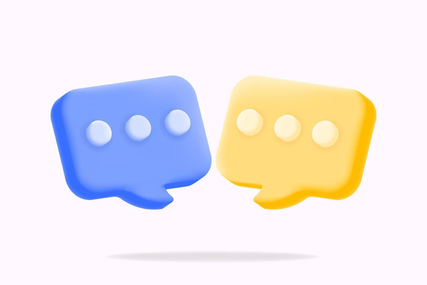 3d icon illustration blue and yellow chat bubbles, representing communication, messaging, and social interactions vector