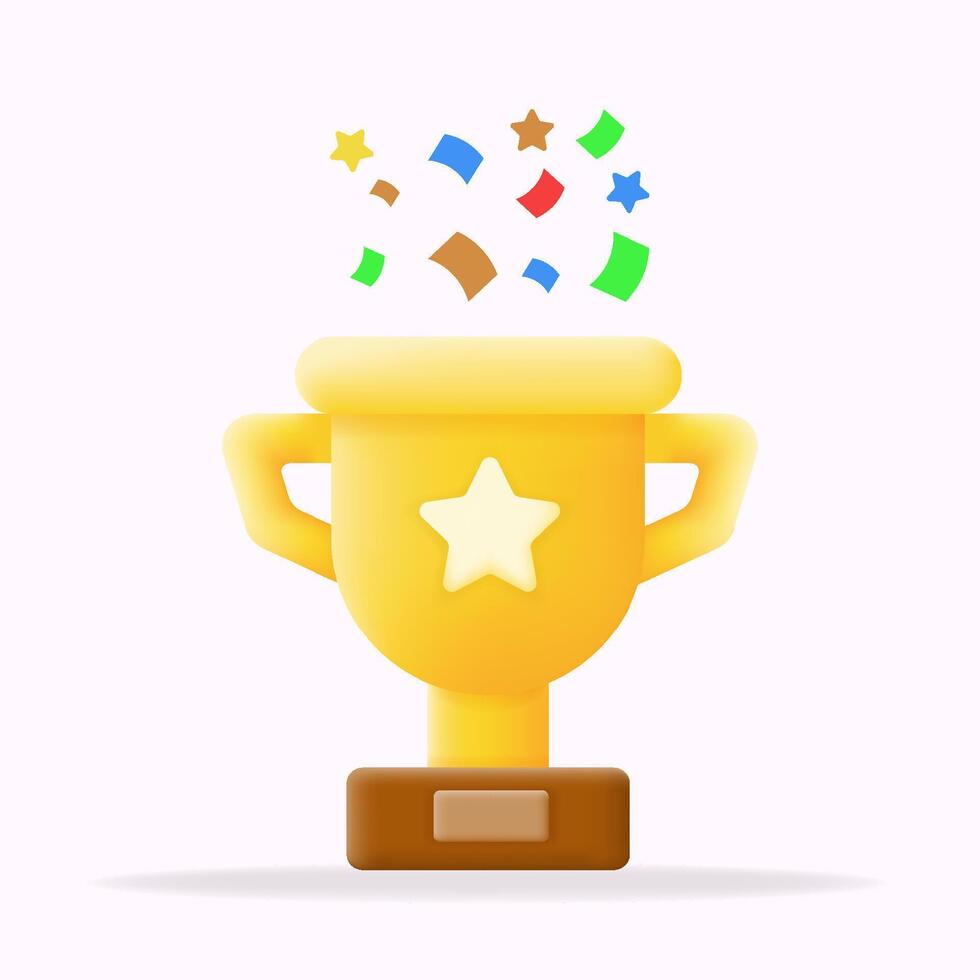 3d icon illustration Golden trophy with confetti. celebrating achievements, awards, and success in sports, education, or business vector