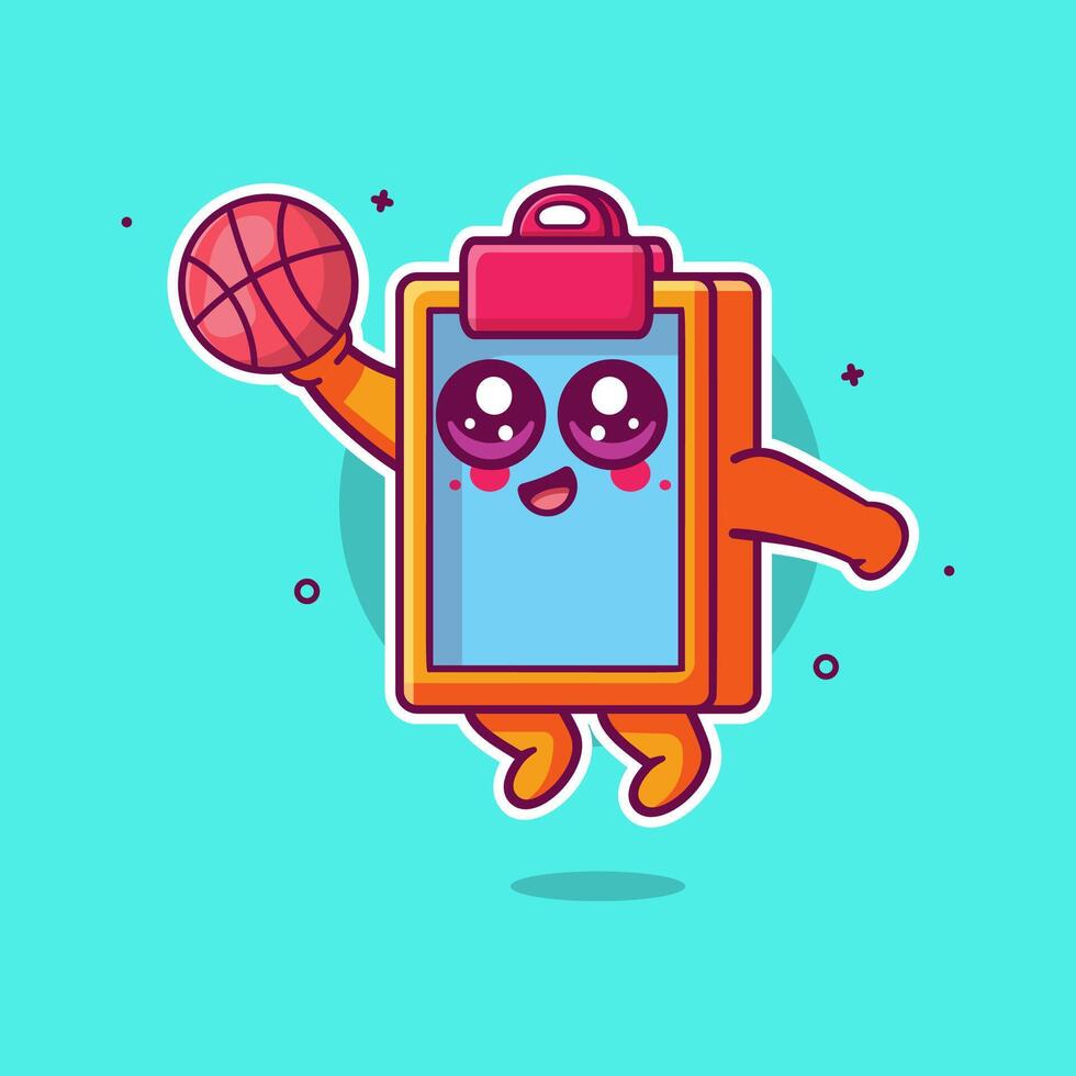 happy clipboard character mascot playing basketball isolated cartoon vector