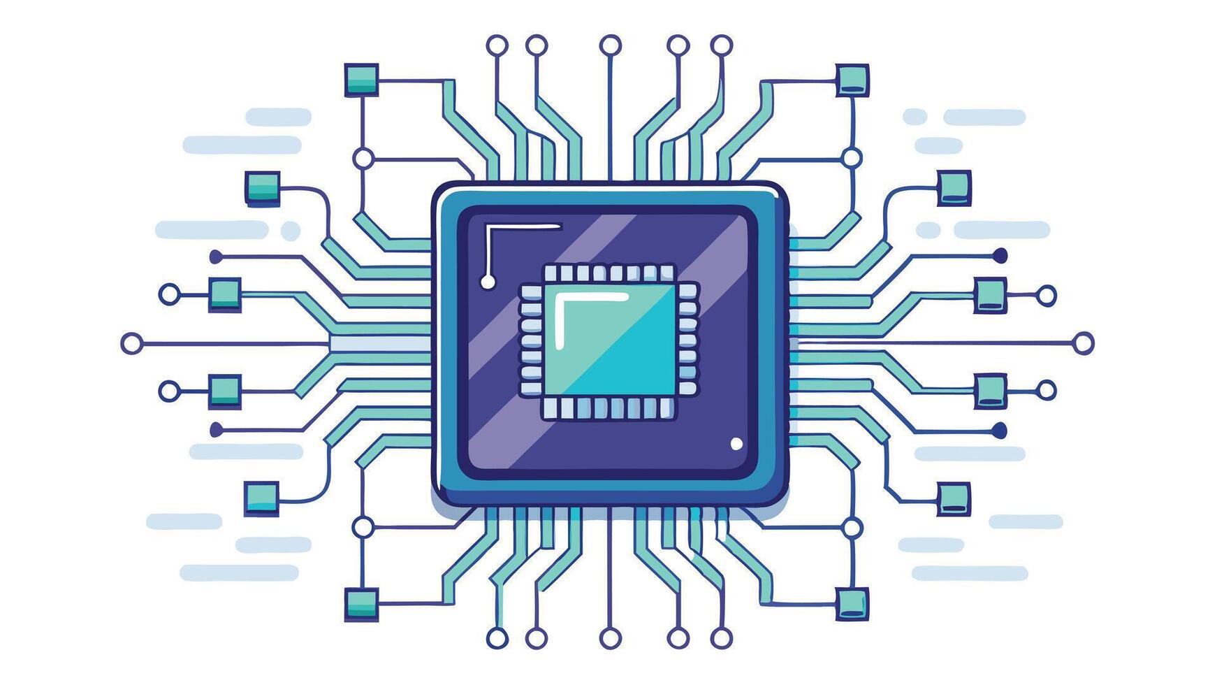 Circuit Background Featuring a Glowing Computer Chip in the Center vector