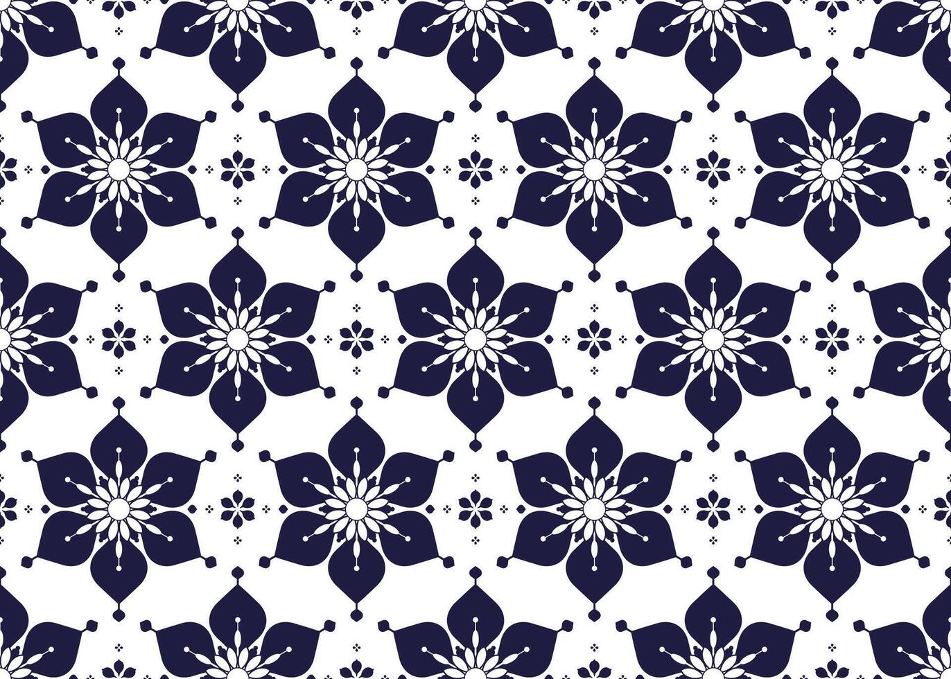 blue and white color ethnic fabric seamless pattern with decorative symbol floral, design for cloth, carpet, batik, wallpaper, wrapping etc. vector
