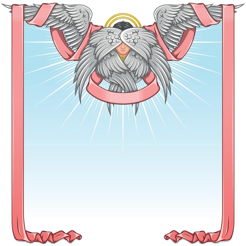 Angel with six wings and ribbon, angelic face of the Catholic religion vector