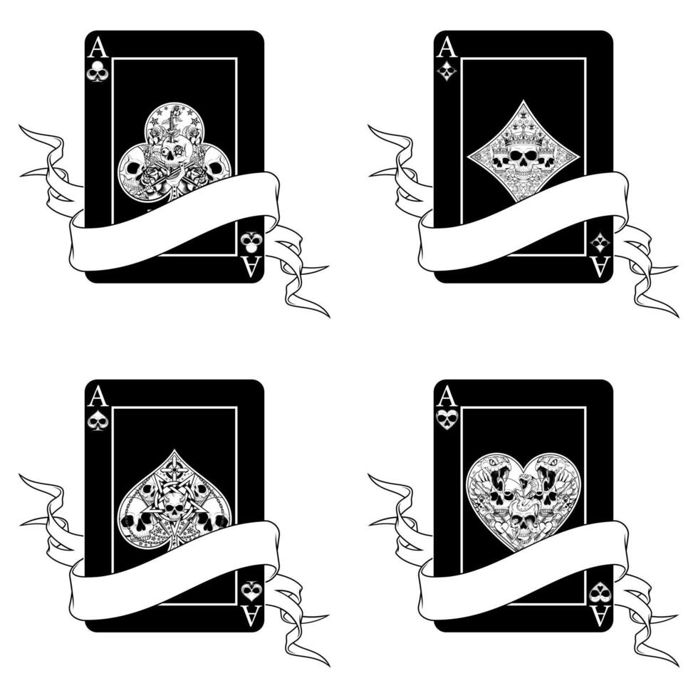 Poker cards surrounded with a ribbon, Poker card surrounded by Halloween style ribbons vector