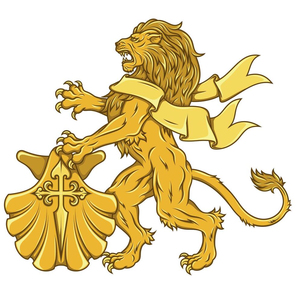 Rampant lion with ribbon and seashell, Rampant lion with ribbon and seashell vector