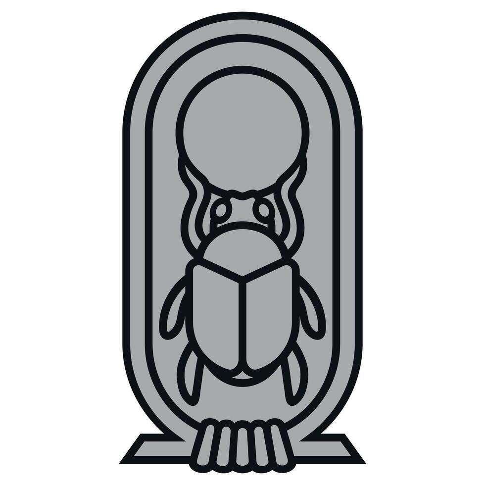 Hieroglyphic symbol of Ancient Egypt, dung beetle from Egyptian mythology, Hieroglyph scarab inside an Egyptian cartouche vector