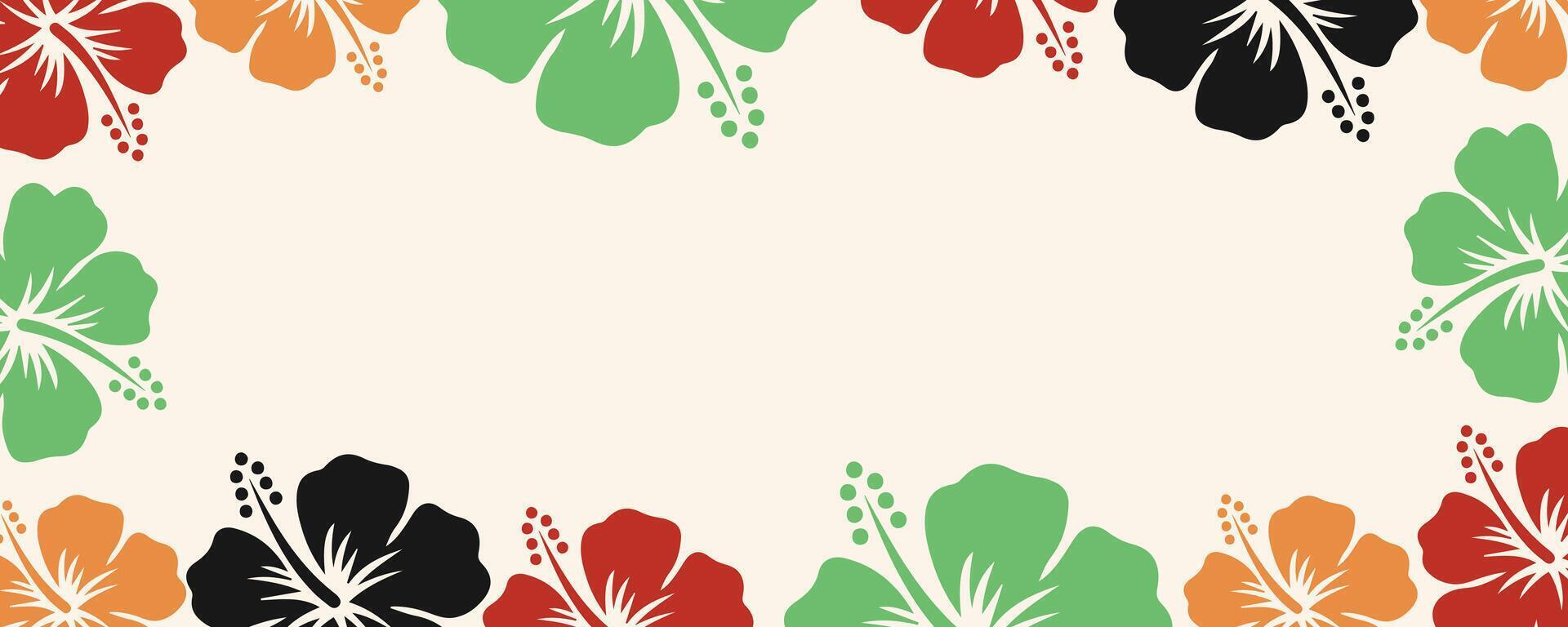 a colorful floral frame with black, green and red flowers vector
