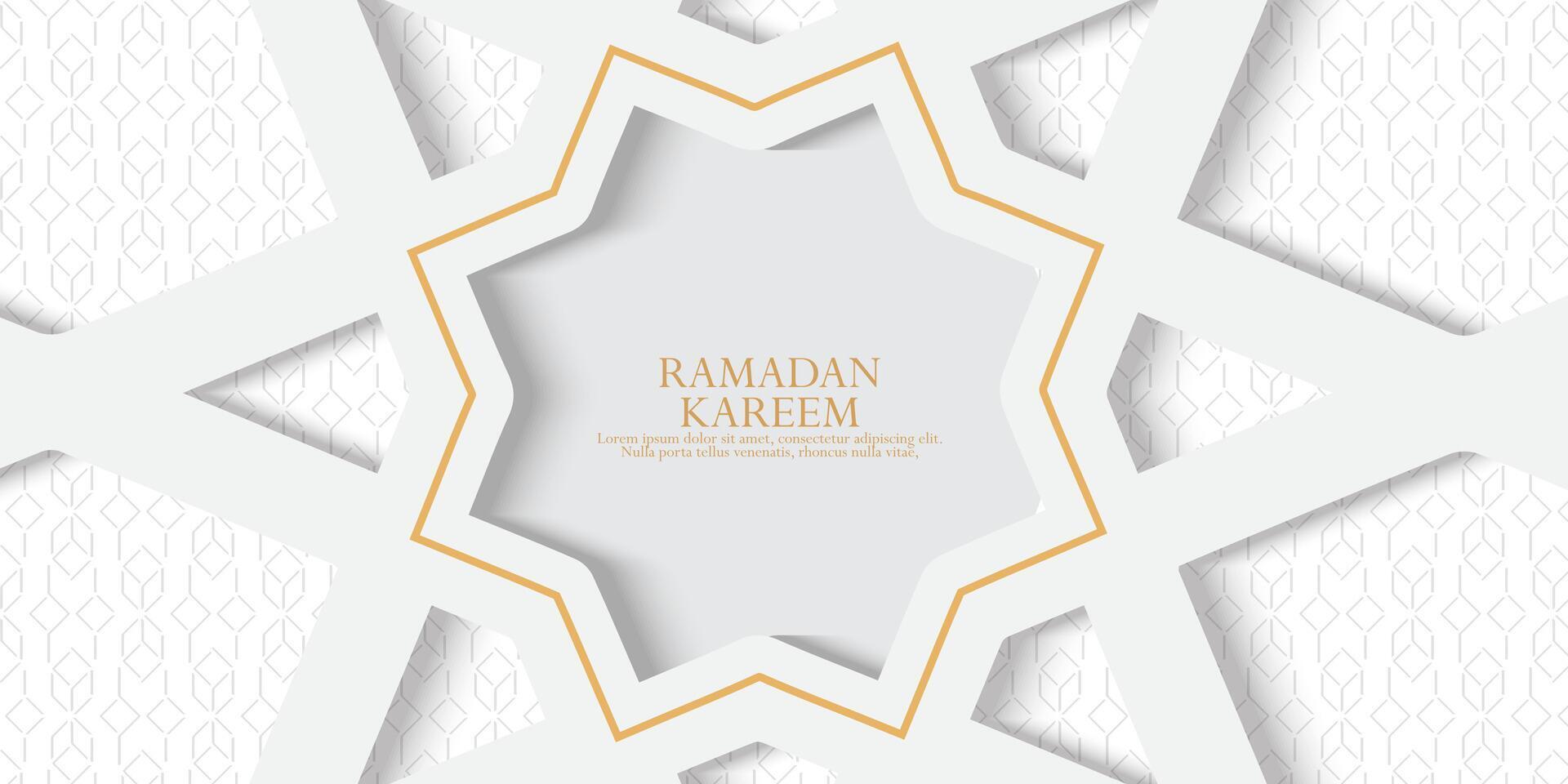 ramadan kareem greeting card or banner with islamic pattern and copy space vector