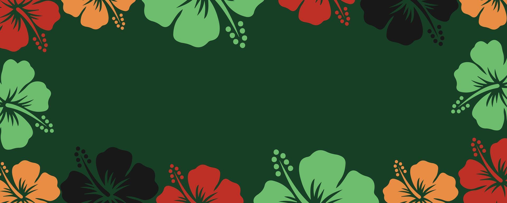 a green and orange hibiscus flower border on a black background vector