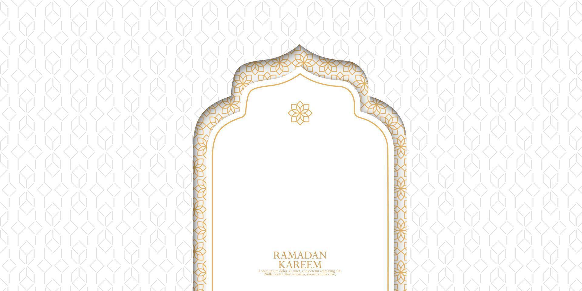 ramadan kareem and Eid greeting card with gold arabic pattern vector
