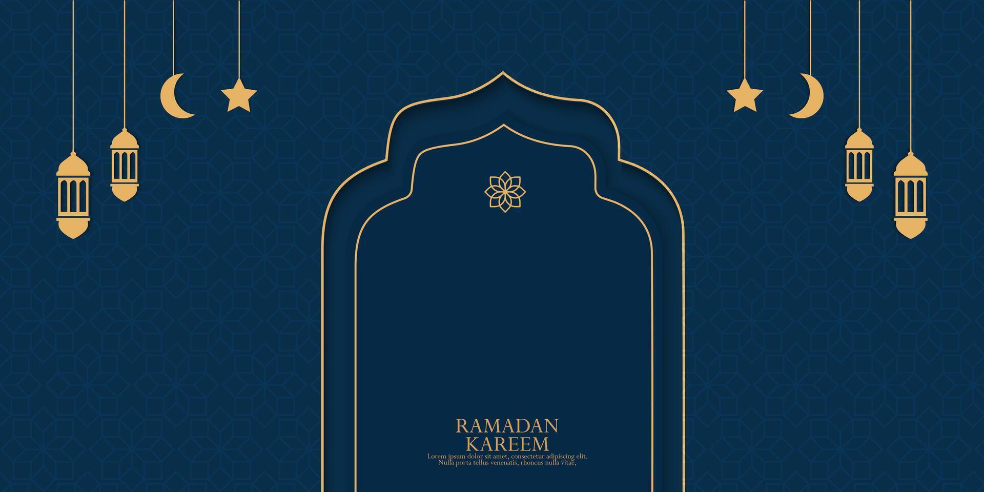 ramadan kareem greeting card with arabic calligraphy design and copy space vector