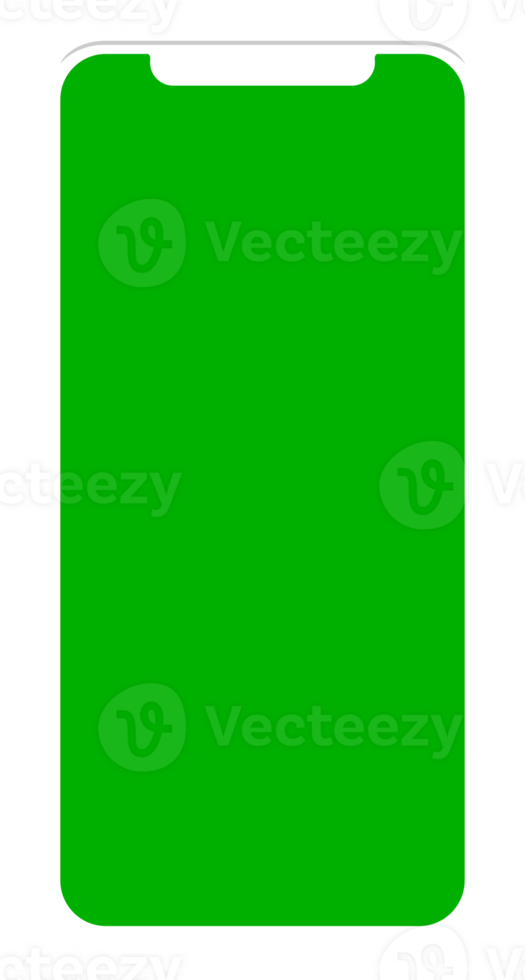 Front View of the Smartphone Silhouette in Green Screen, can use for mock up, apps, website, pictogram, logo gram, art illustration or graphic design element, white frame png