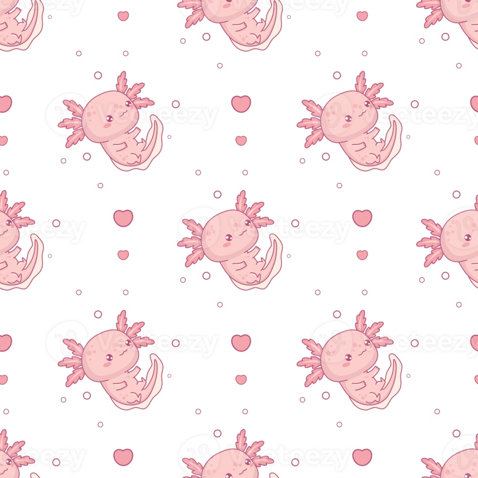 Seamless pattern with cute Axolotl Funny Little character png
