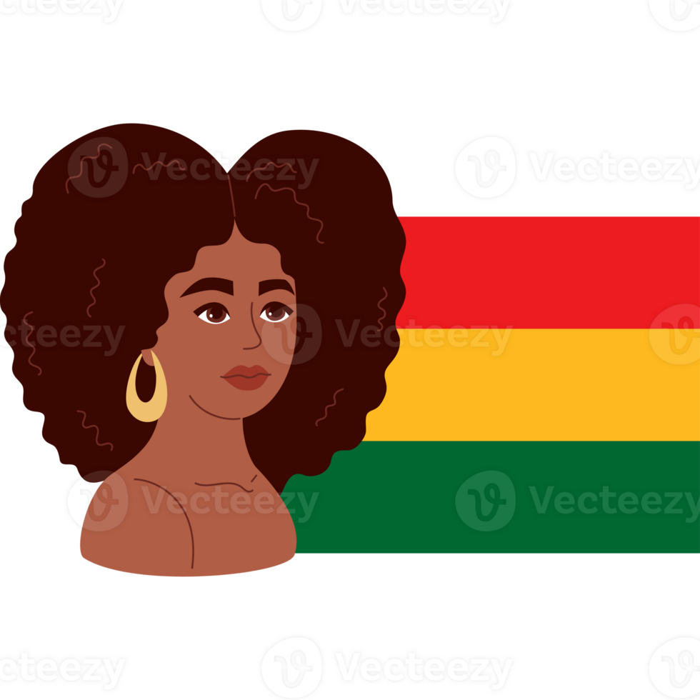 Black History Month. Curly African American Woman with flag png