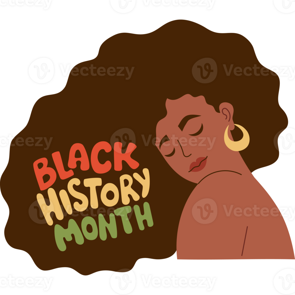 Black History Month. African American Woman with lettering png