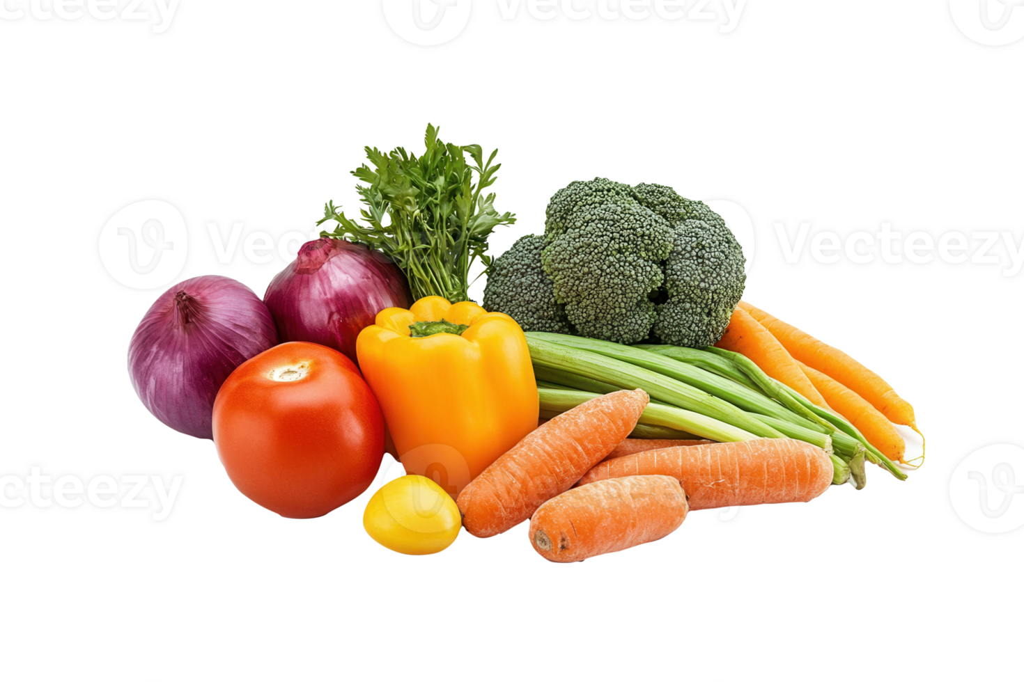 A group of vegetables including carrots, onions, and peppers png