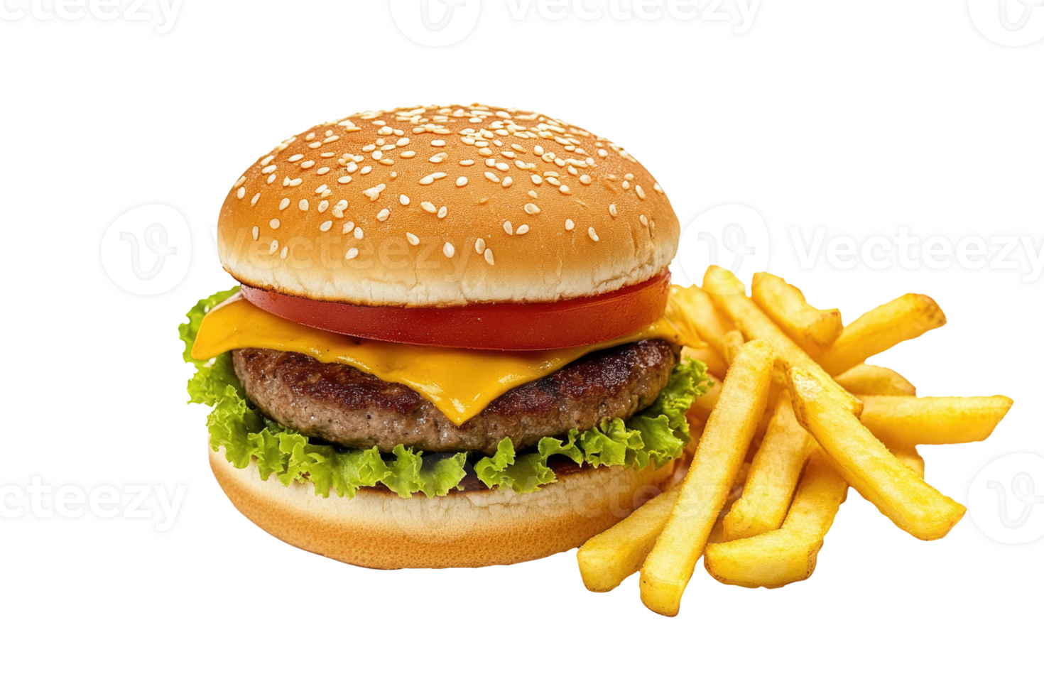 Juicy Cheeseburger Fries Studio Shot Food Menu png