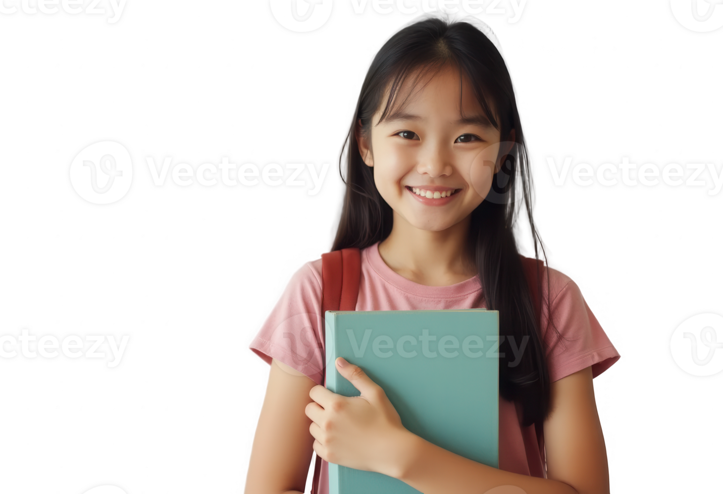 Smiling young asian student girl with book isolated on transparent background png