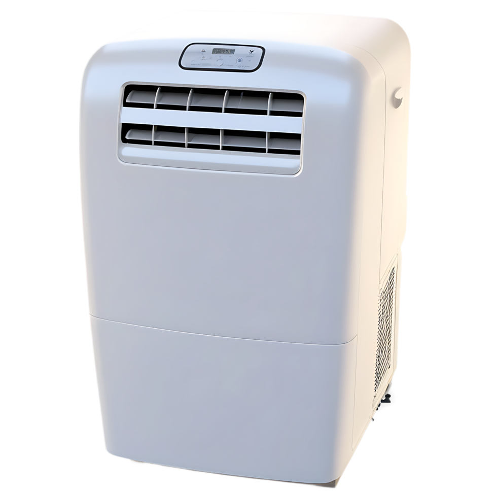 Portable air conditioner, indoor climate control, humidity control, 3D render, product photography, studio lightin png