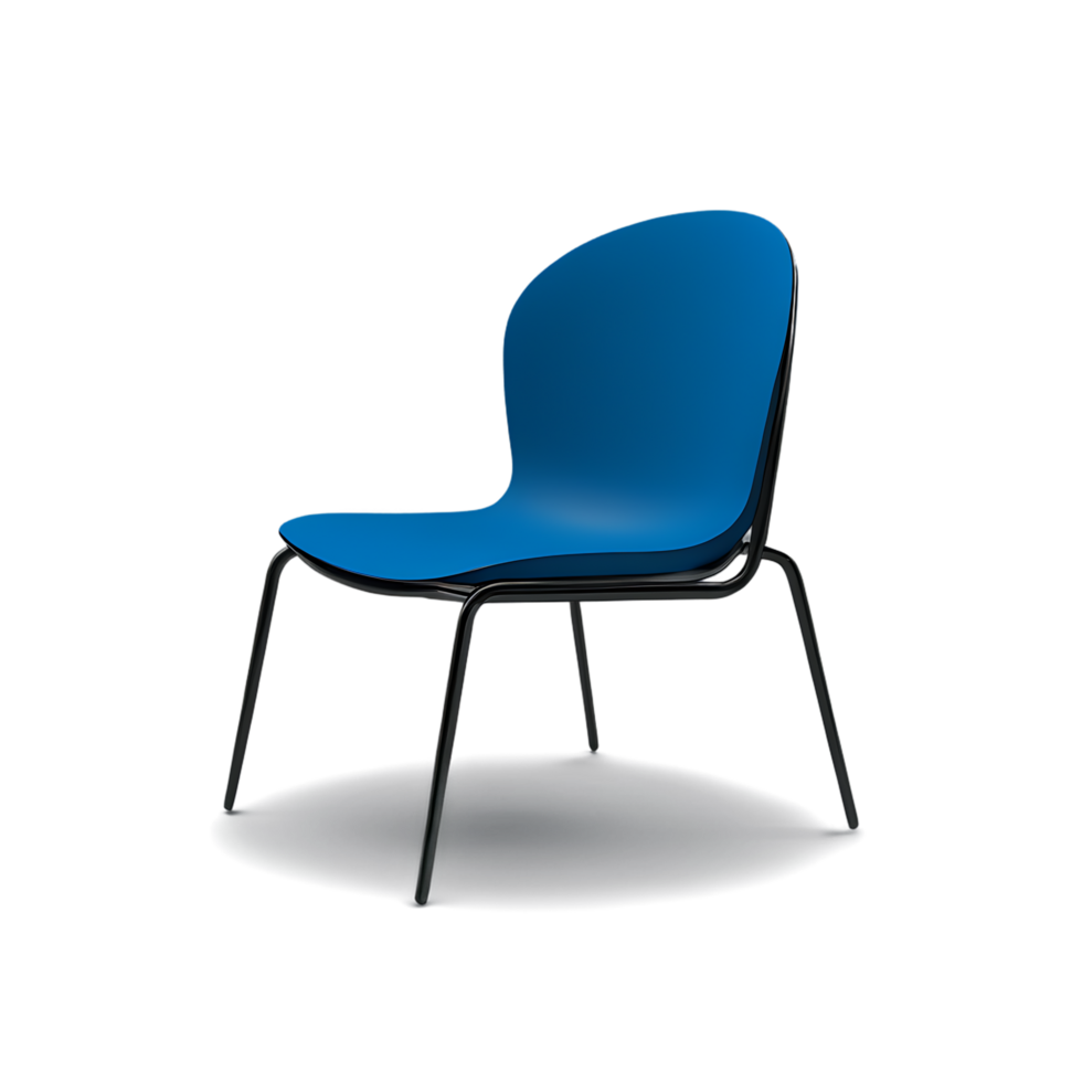 Modern blue chair, minimalist design, molded plastic seat png