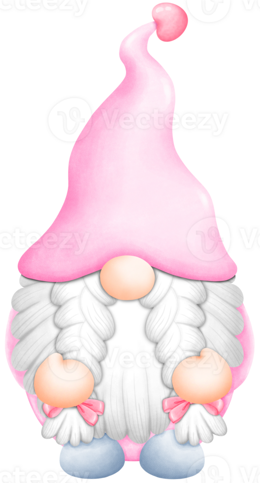 Cute Watercolor Valentine Braided Gnome wearing a pink hat Illustration. Perfect for Cards, Gifts, and Decor png