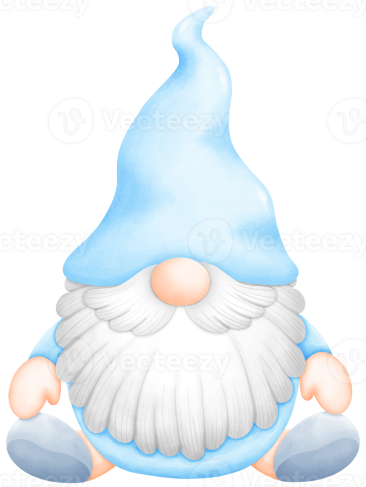 Cute Watercolor Valentine Braided Gnome in blue pantsuit in sitting Illustration. Perfect for Cards, Gifts, and Decor png