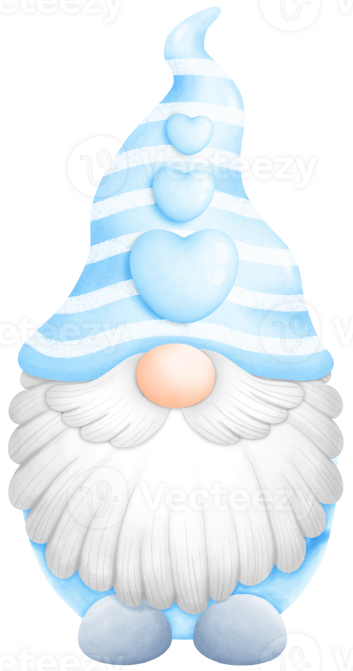 Cute Watercolor Valentine Gnome wearing a blue and white hat Illustration. Perfect for Cards, Gifts, and Decor png