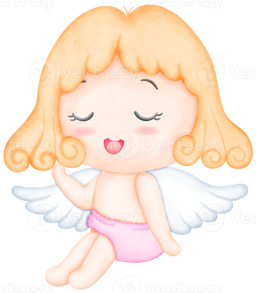 Cute Watercolor Valentine Cupid wearing a pink trousers is sitting.. Hand Drawn Romantic Illustration for Cards and Gifts png