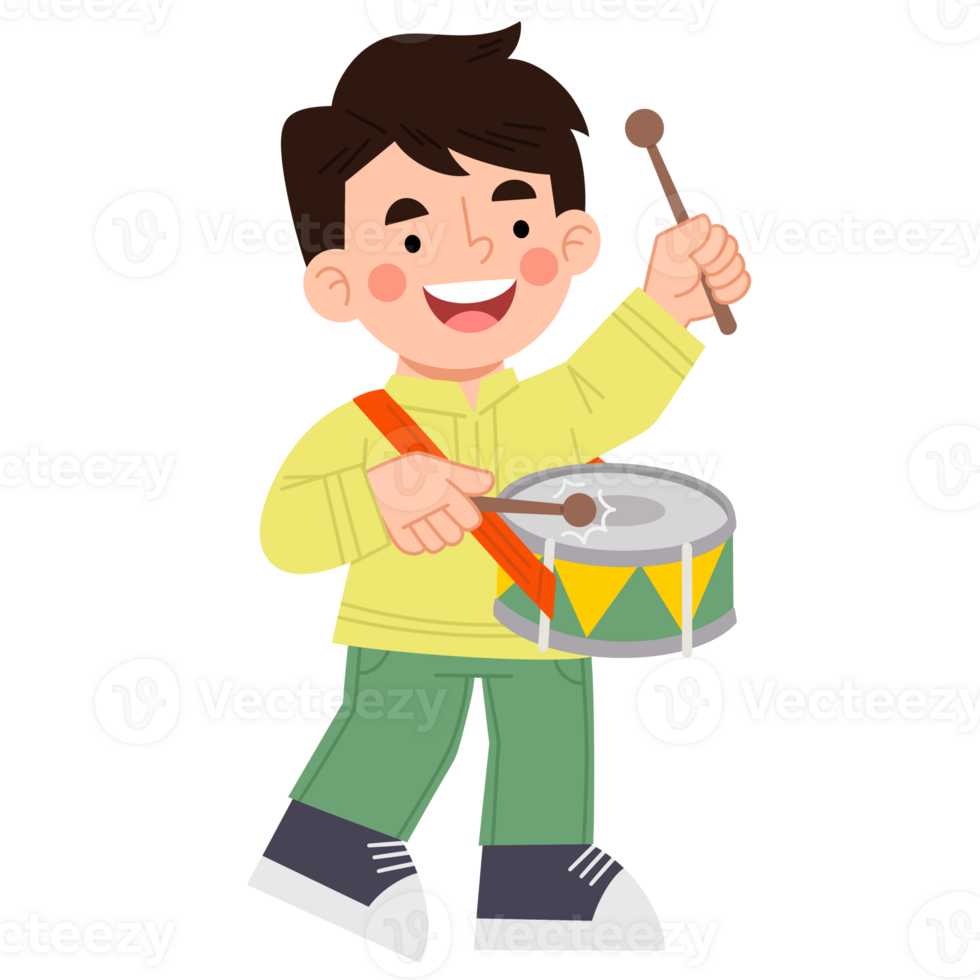 Illustration of a boy playing a drum png