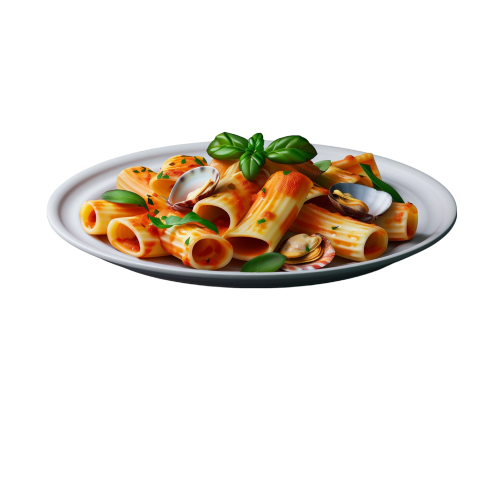 Pasta dish garnished with fresh basil png