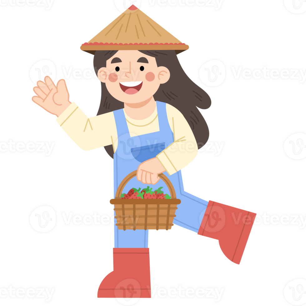 Illustration of a girl harvesting strawberries png