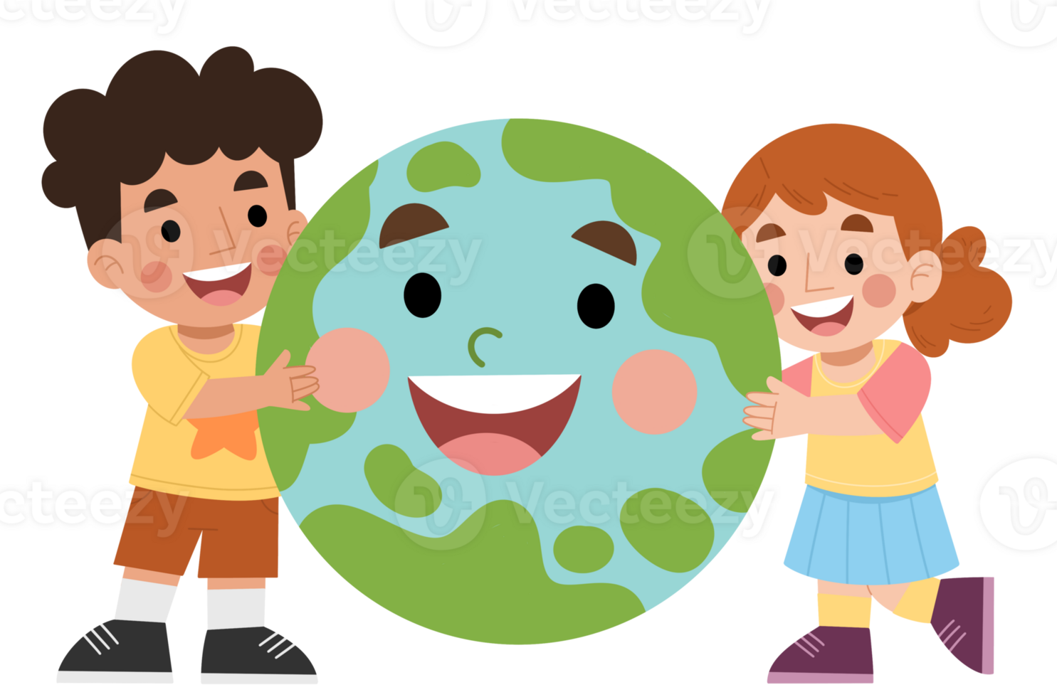 Illustration of children hugging the earth png