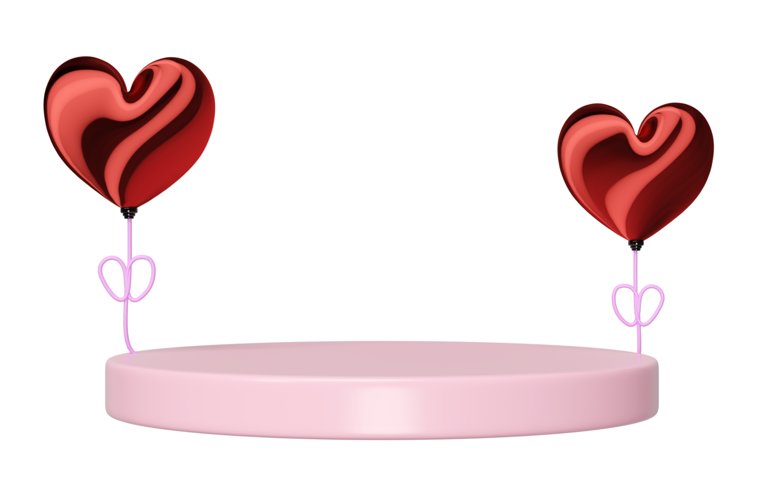 3d podium with couple heart shaped balloon isolated. Happy valentine's day concept, 3d illustration render png