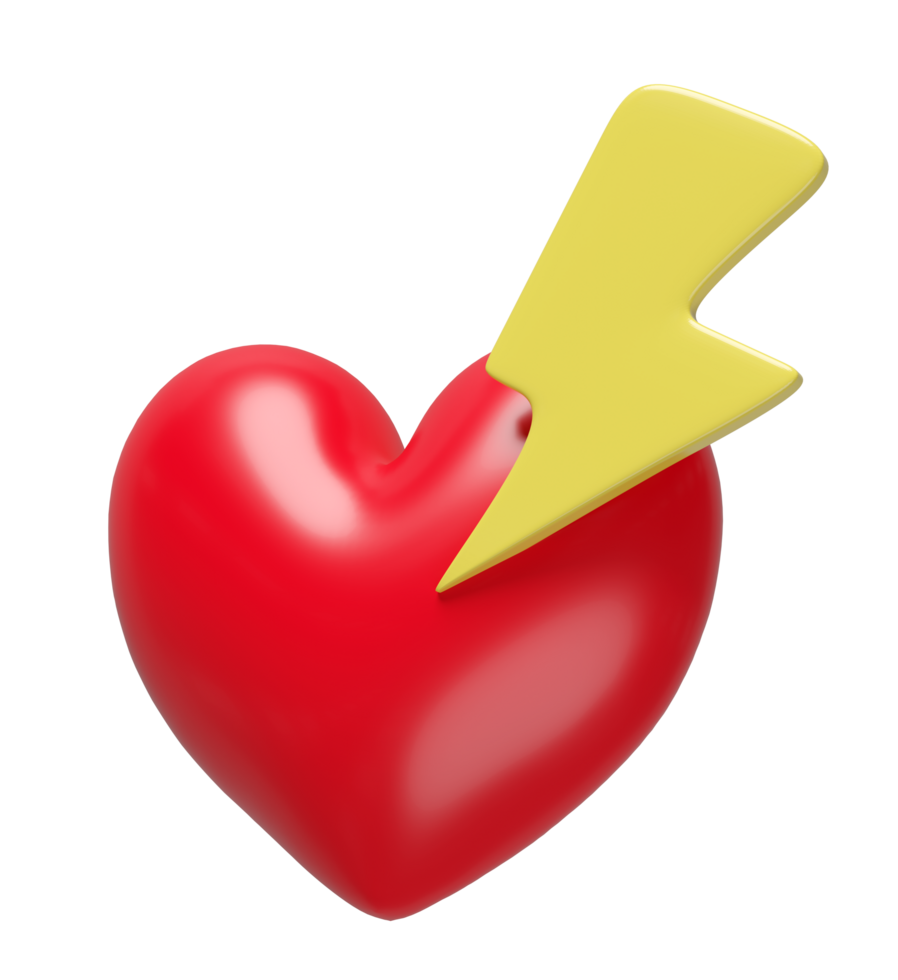 red heart with thunderbolt isolated. happy valentine's day concept, 3d illustration render png