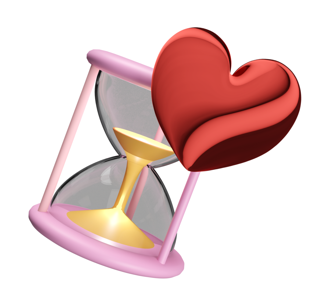 hourglass with heart isolated. happy valentine's day concept, 3d illustration render png