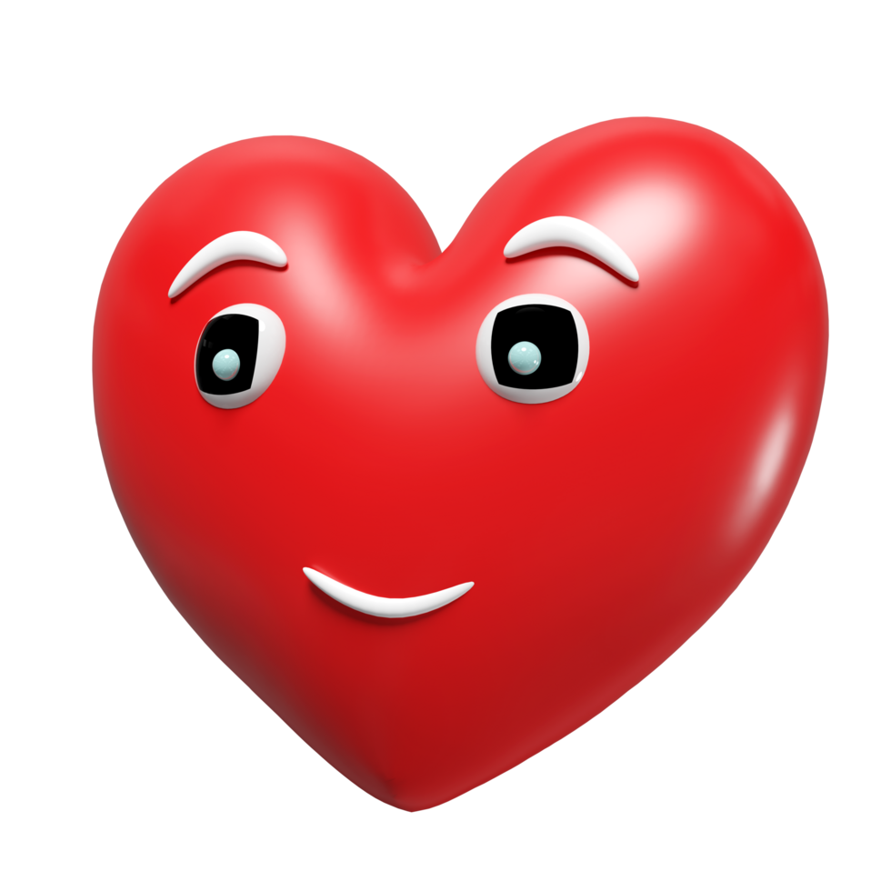 3d emoji cute heart with face isolated. Happy valentine's day concept, 3d illustration render png