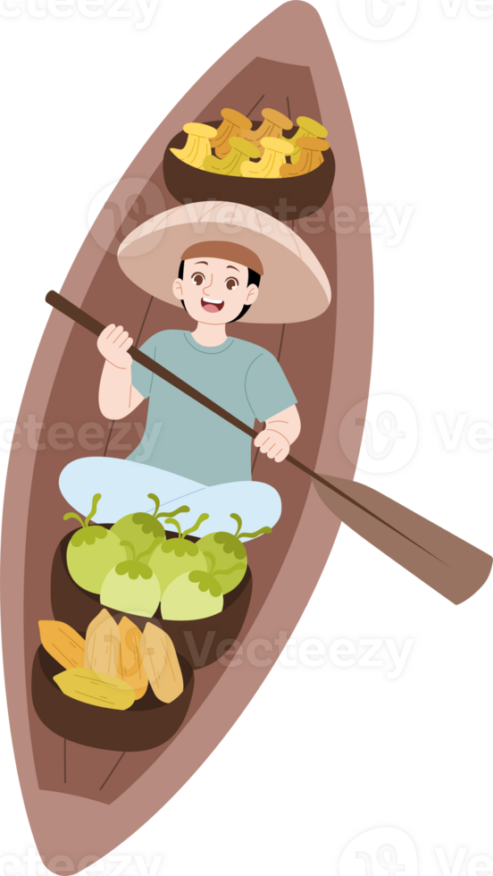man rowing a boat to sell vegetable png